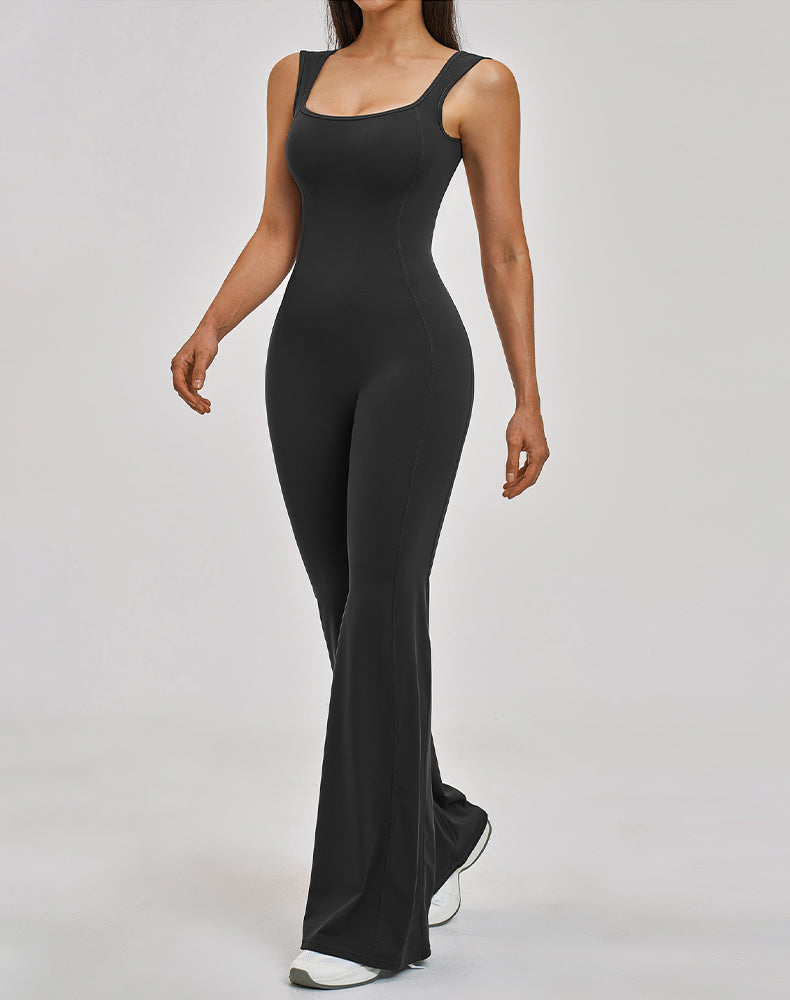 Backless Yoga Flare Leg Jumpsuit One Piece Athletic Bodysuit