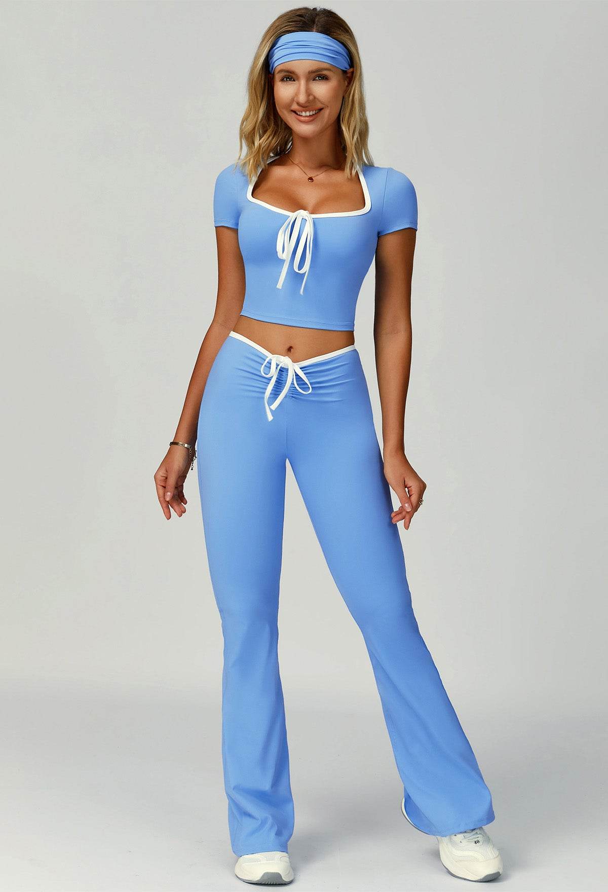 3 Pieces Activewear Set with Headband, Crop Top and Pant