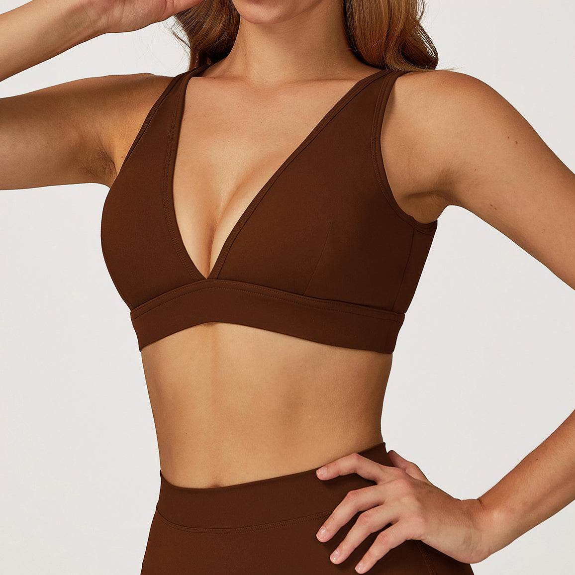 Deep V-Neck Sports Bra with Removable Bra Pad