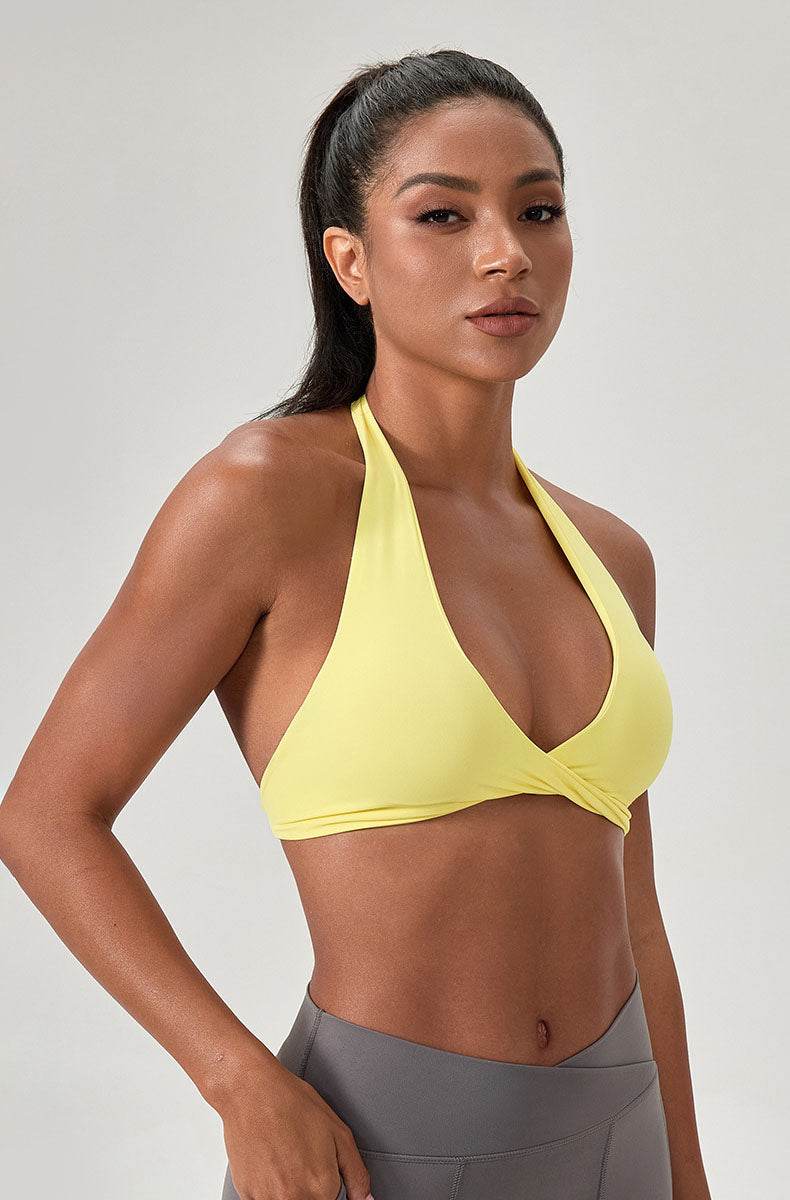 Twist Front Halter Straps Sports Bra -