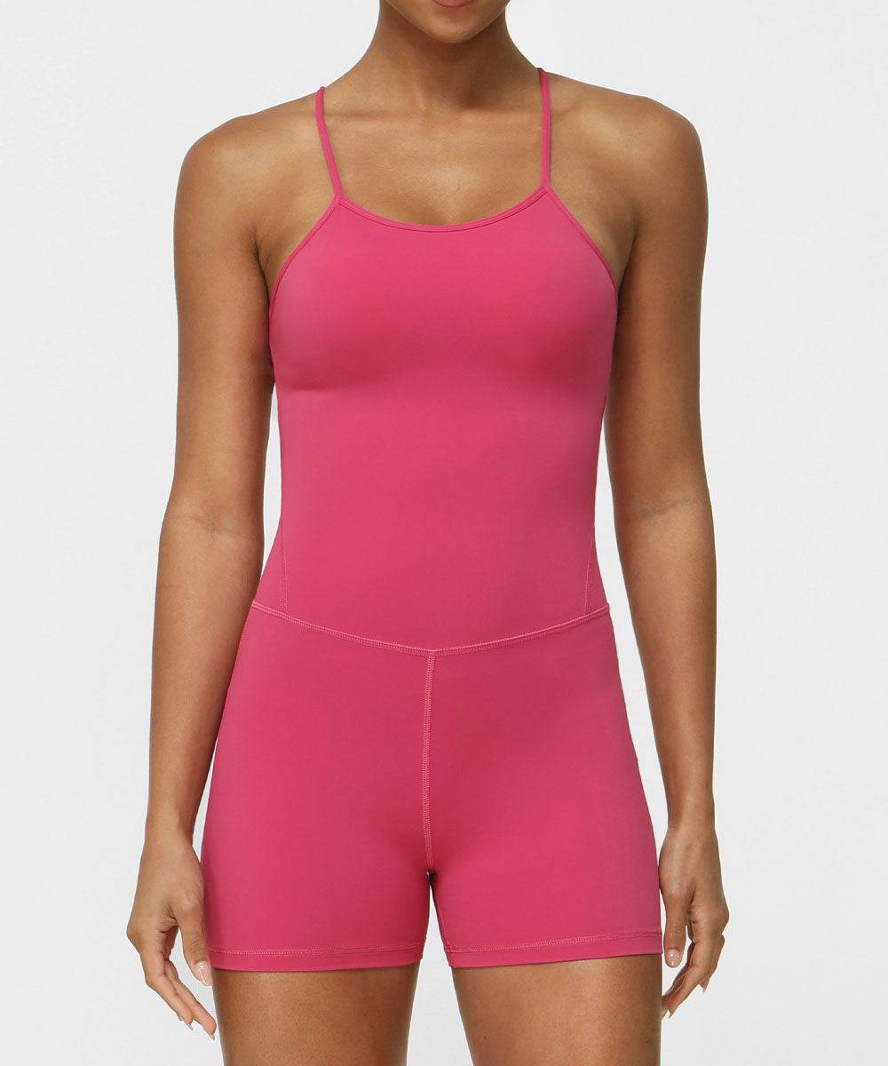 Crossover Back One Piece Yoga Bodysuit with Removable Pads