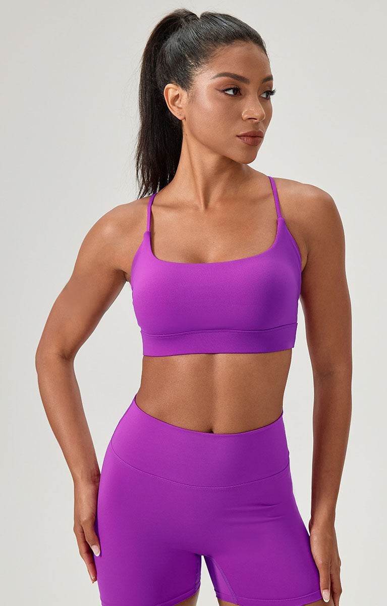Cross Spaghetti Straps Sports Bra with Chest Pad - Purple