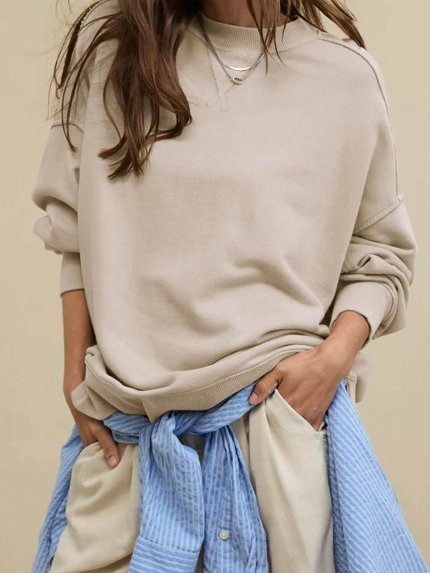 Long Sleeve Loose Crew Neck Sweatshirts
