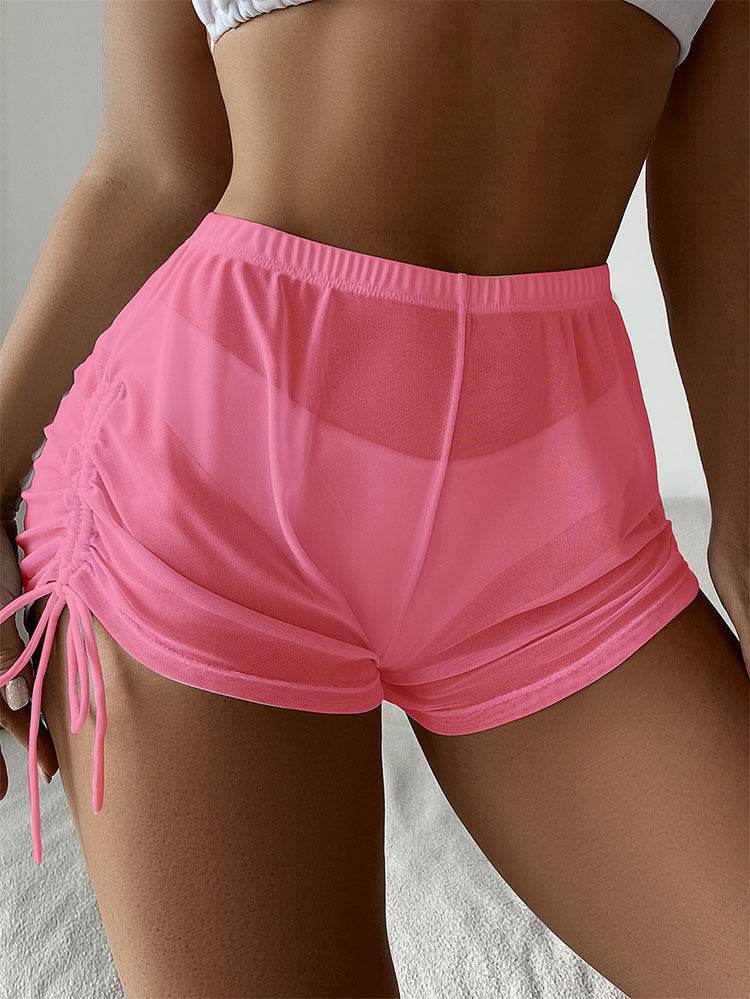 Mesh Sheer Swim Shorts See Through Drawstring Bikini Bottom