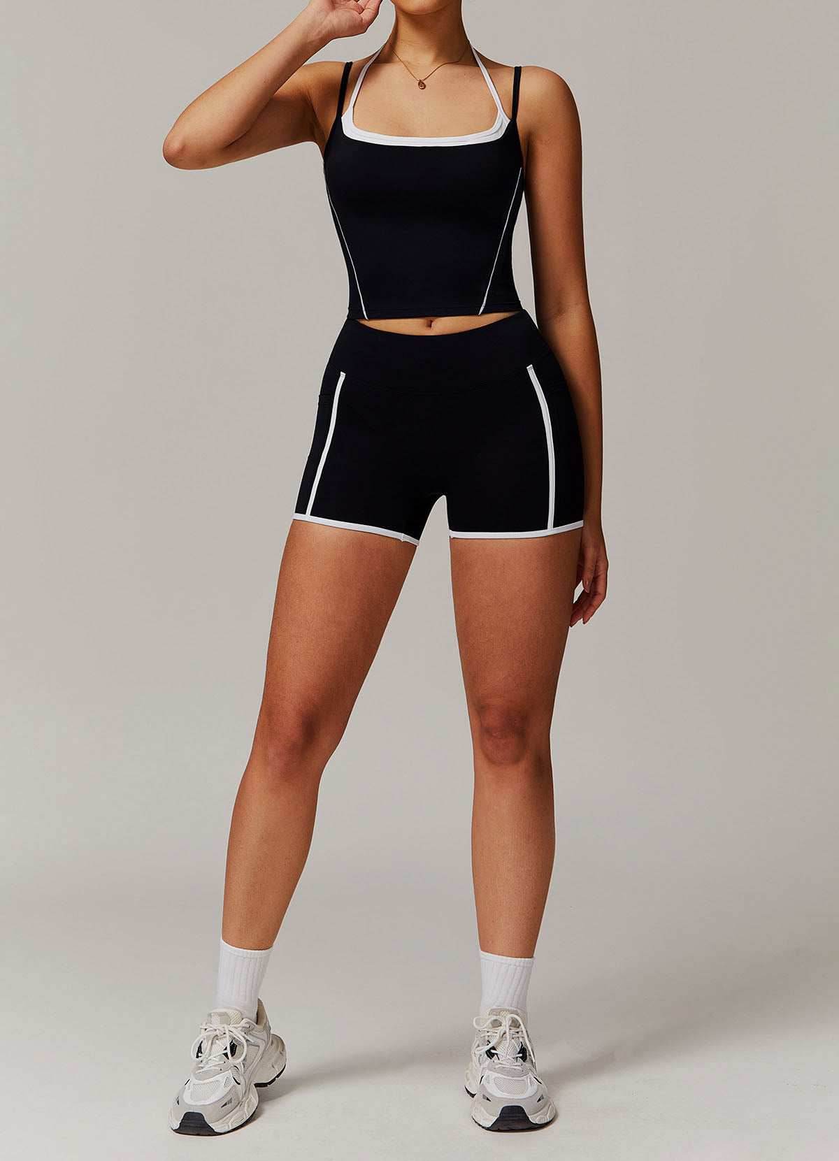 Activewear Set with Double Crossed Tank Tops and Short
