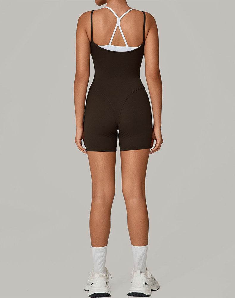 Fake Two Piece Short Bodysuit One Piece Athletic Jumpsuit