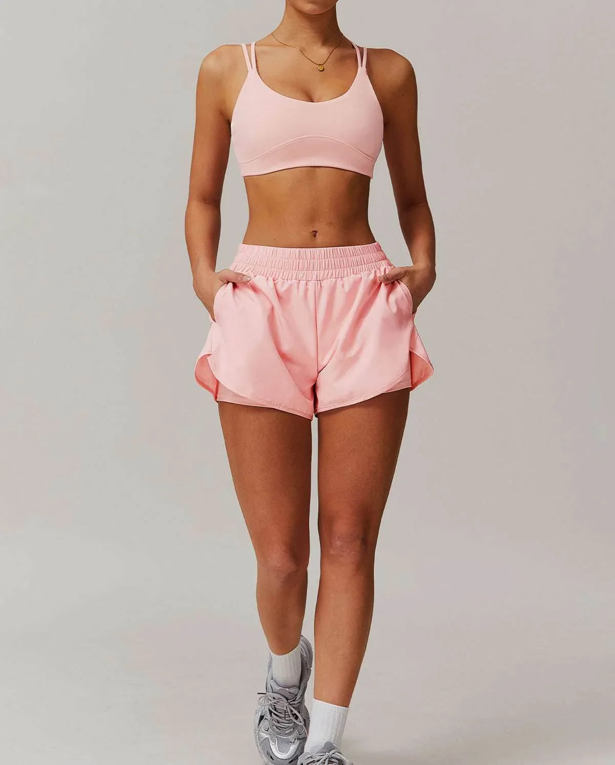 Activewear Sets With Cross Back Sports Bra and Short - Peach Pink