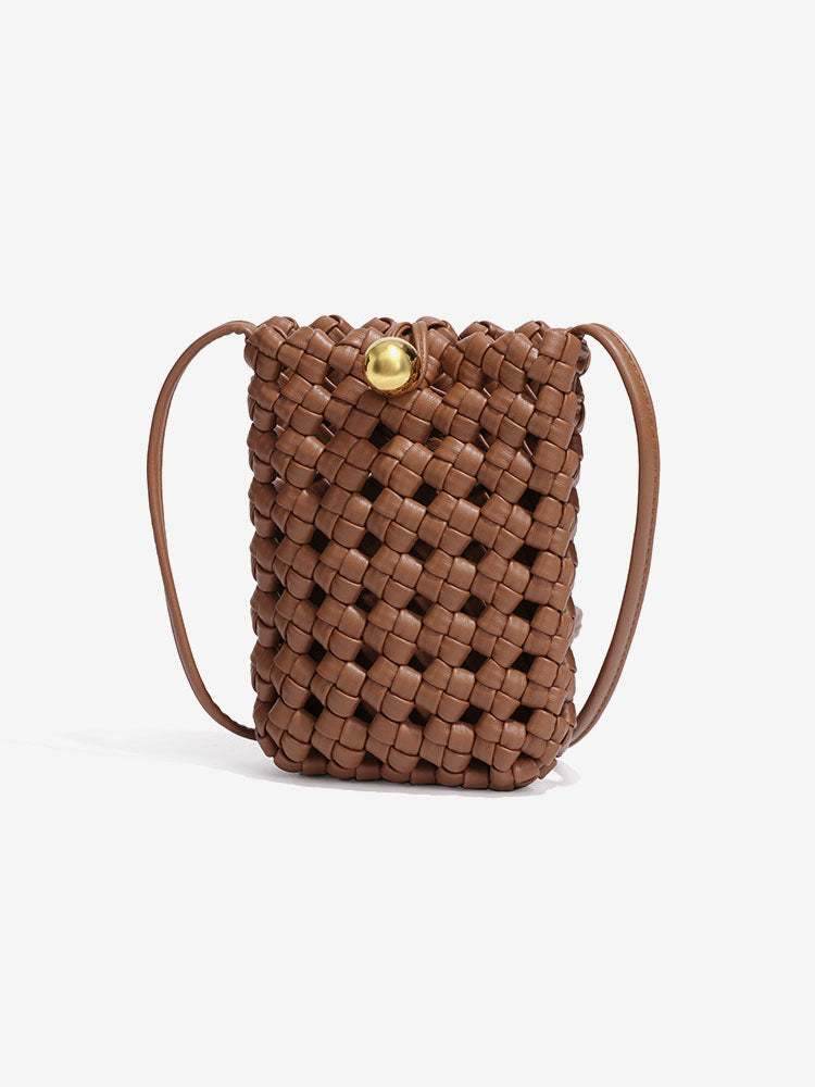 PU Leather Woven Mobile Phone Bag Shoulder Crossbody Bag