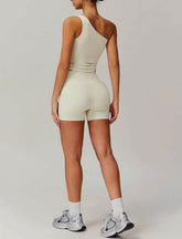 Solid Yoga Set with One Shoulder Tank Top and Short