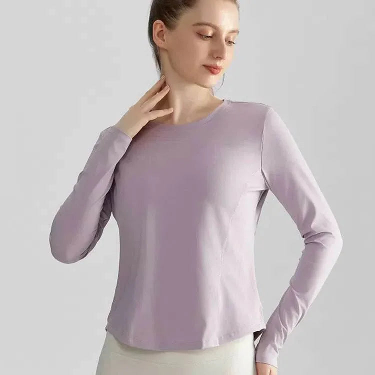 Long Sleeve Round Neckline Yoga T-Shirt -