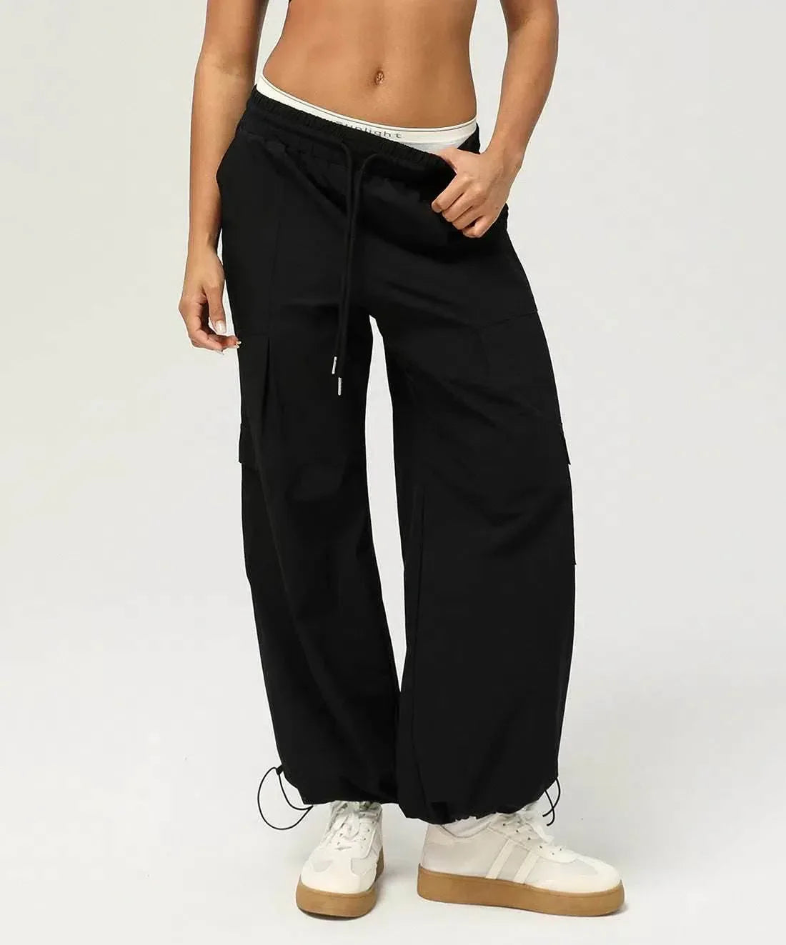 High Waist Casual Jogger Pants With Pockets - Black