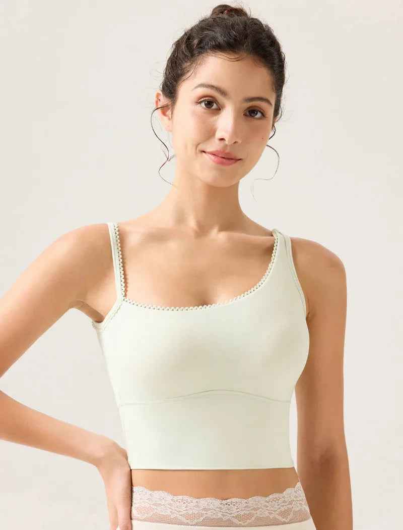 Lace Trim Tank Tops Asymmetrical Shoulder Straps Camisole - Light Green