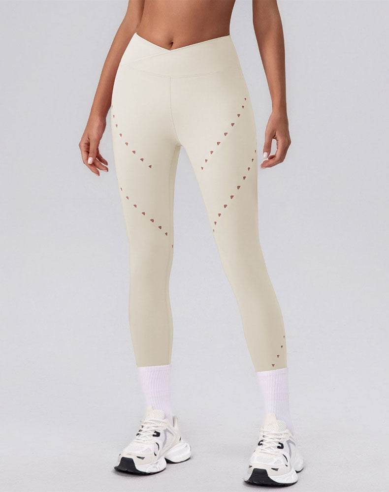 High Waist Tummy Control Hollow Out Yoga Leggings - Apricot