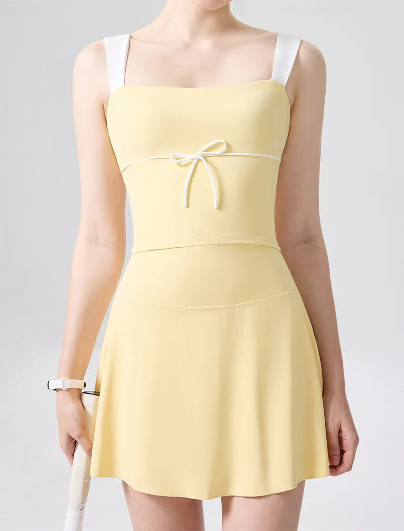 Color Blocked Tennis Sets with Open Back Tank Top and Skirt -