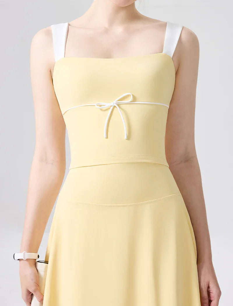 Color Blocked Tank Top Open Back Shirt with Built-in Bra Pad - Yellow
