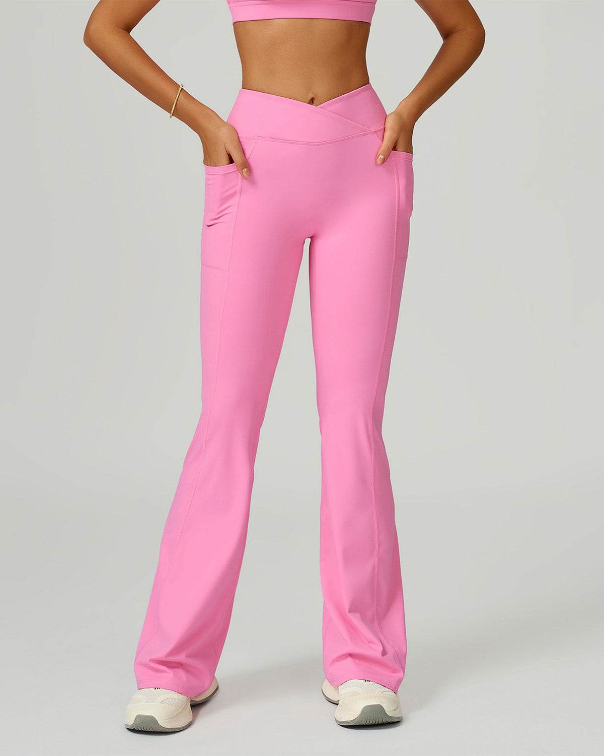 Cross Waist Yoga Flared Pants with Pockets