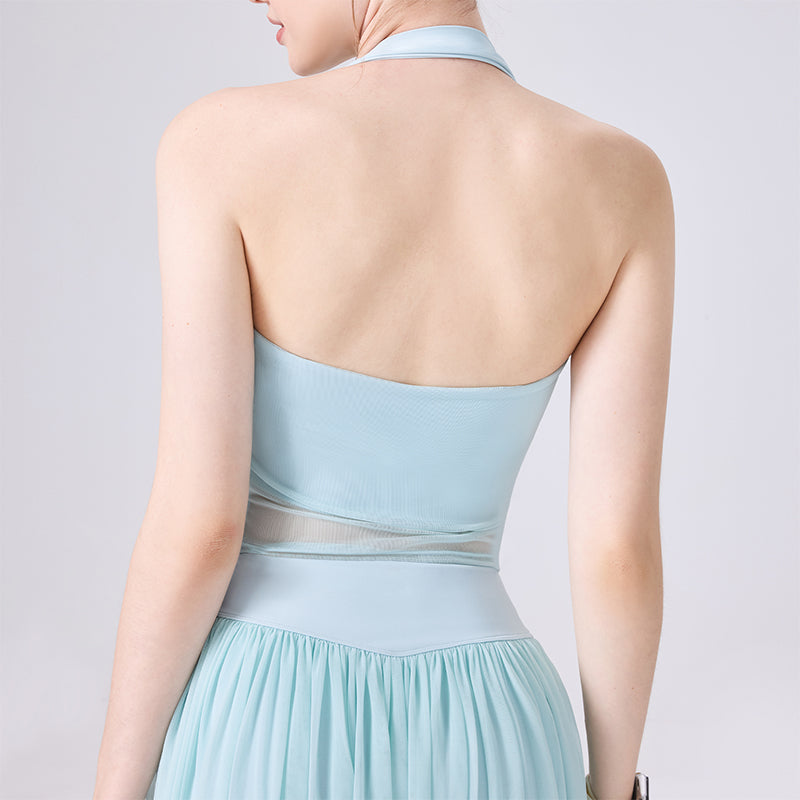 Halter Mesh Crop Tank Top Backless Slim Fit Sleeveless Shirt -