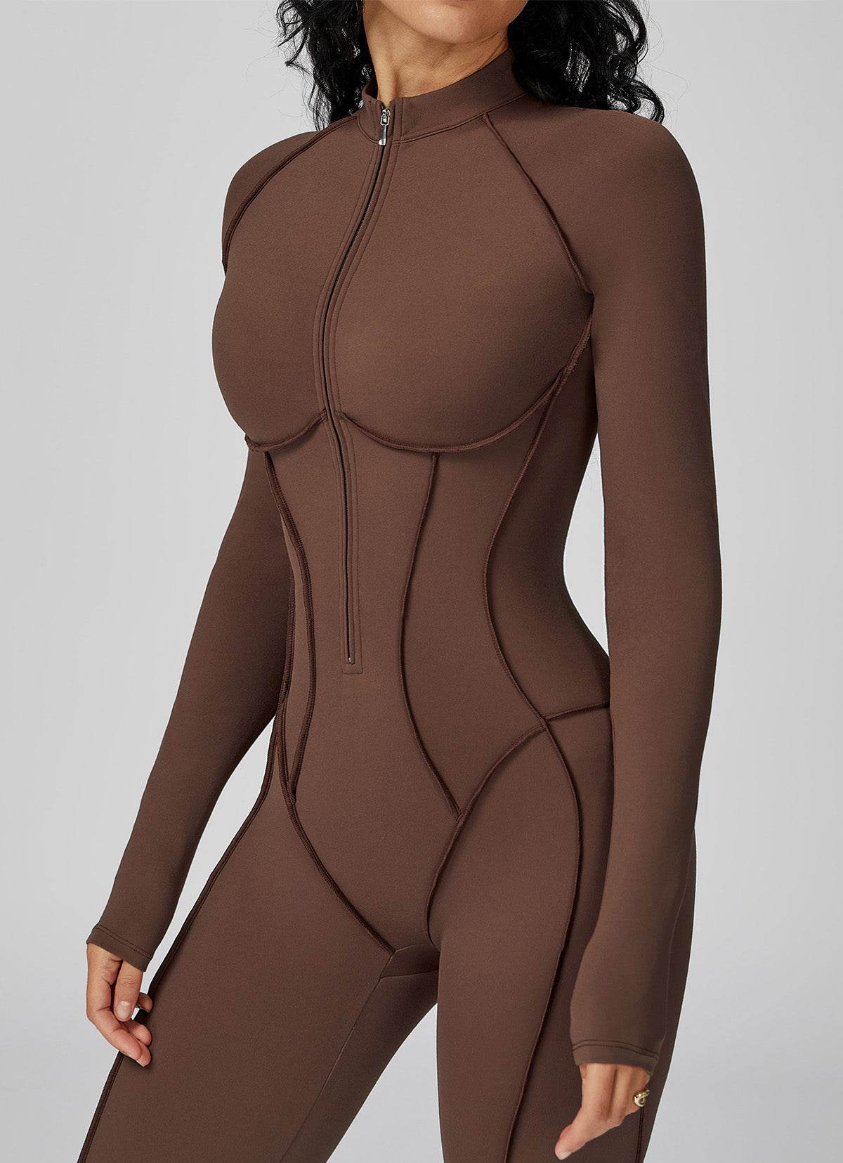 Long Sleeve Zip Front Sport Jumpsuits One Yoga Rompers