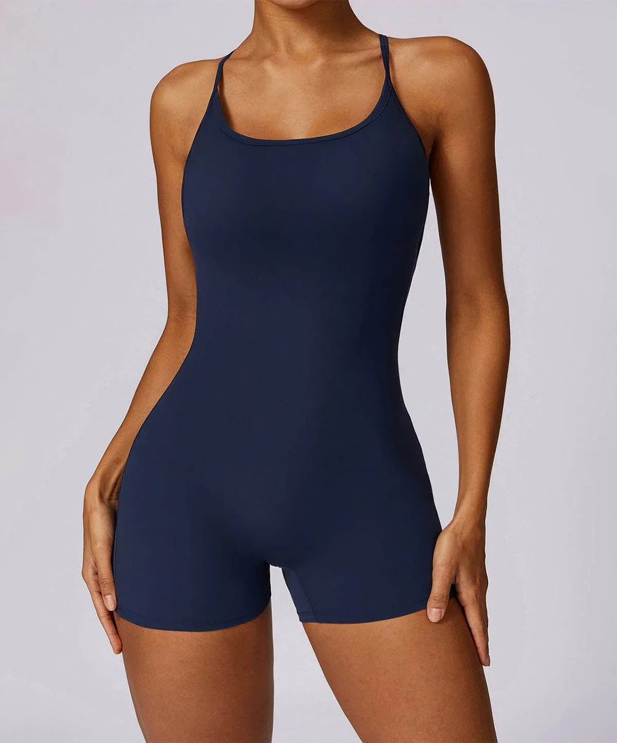 Scrunch Strappy One Piece Workout Short Jumpsuit - Badge Blue