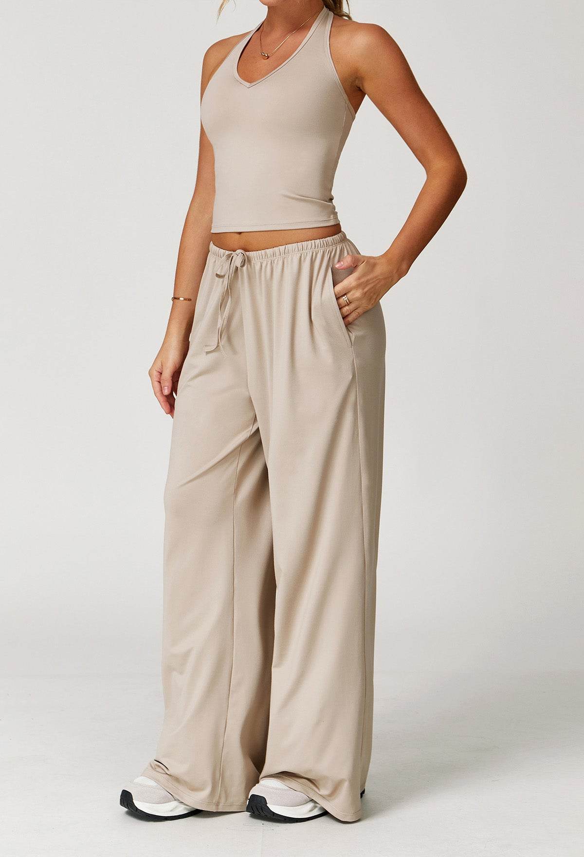 Activewear Wear with Tank Top and Wide Leg Lounge Pants