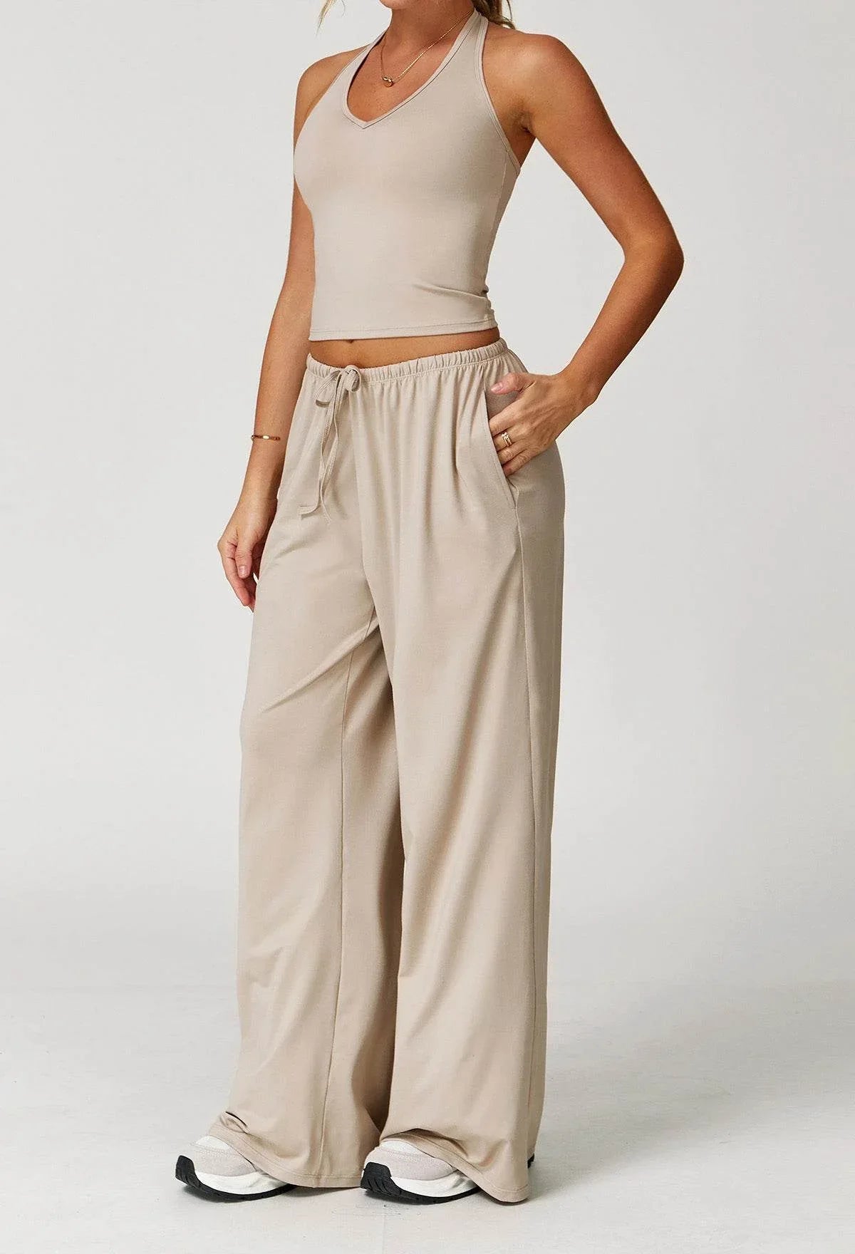 Activewear Wear with Tank Top and Wide Leg Lounge Pants -