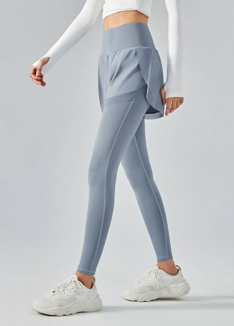 False Two Pieces Sports Leggings with Pockets Shorts