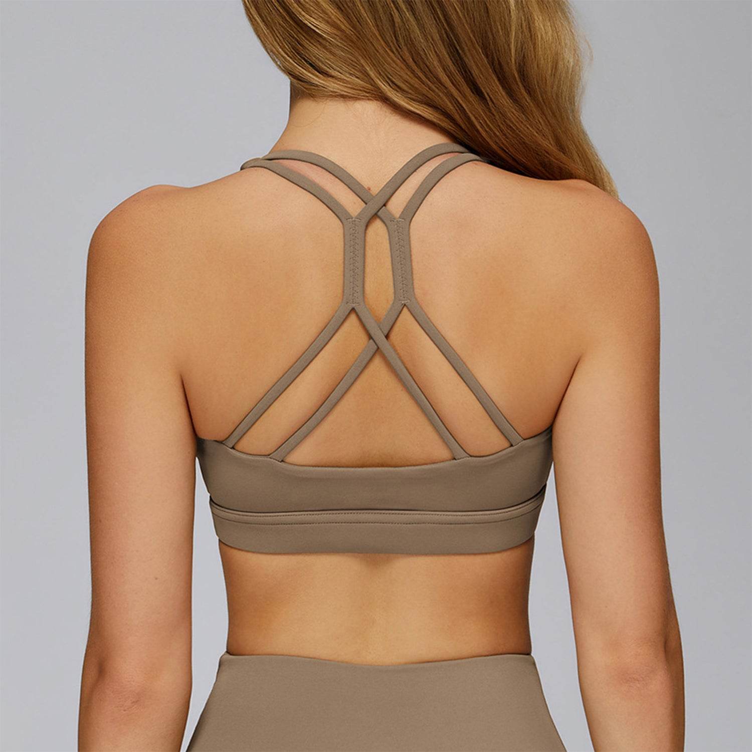 Cross Back Strappy Athletic Bras with Removable Pads