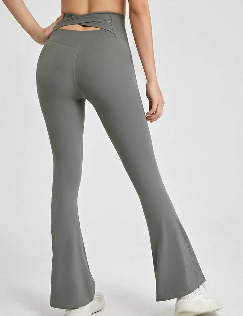 Cross Back Yoga Flare Leggings - Gray Green