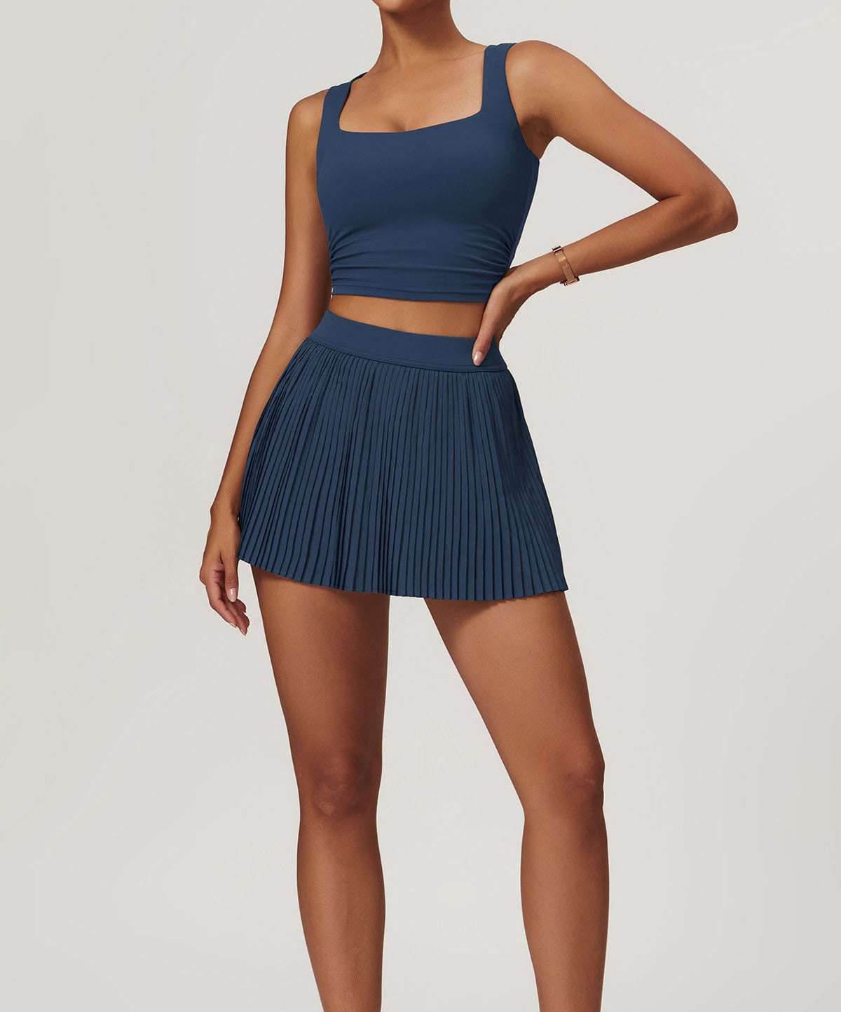 Activewear Set With Tank and Accordion Pleated Skirt
