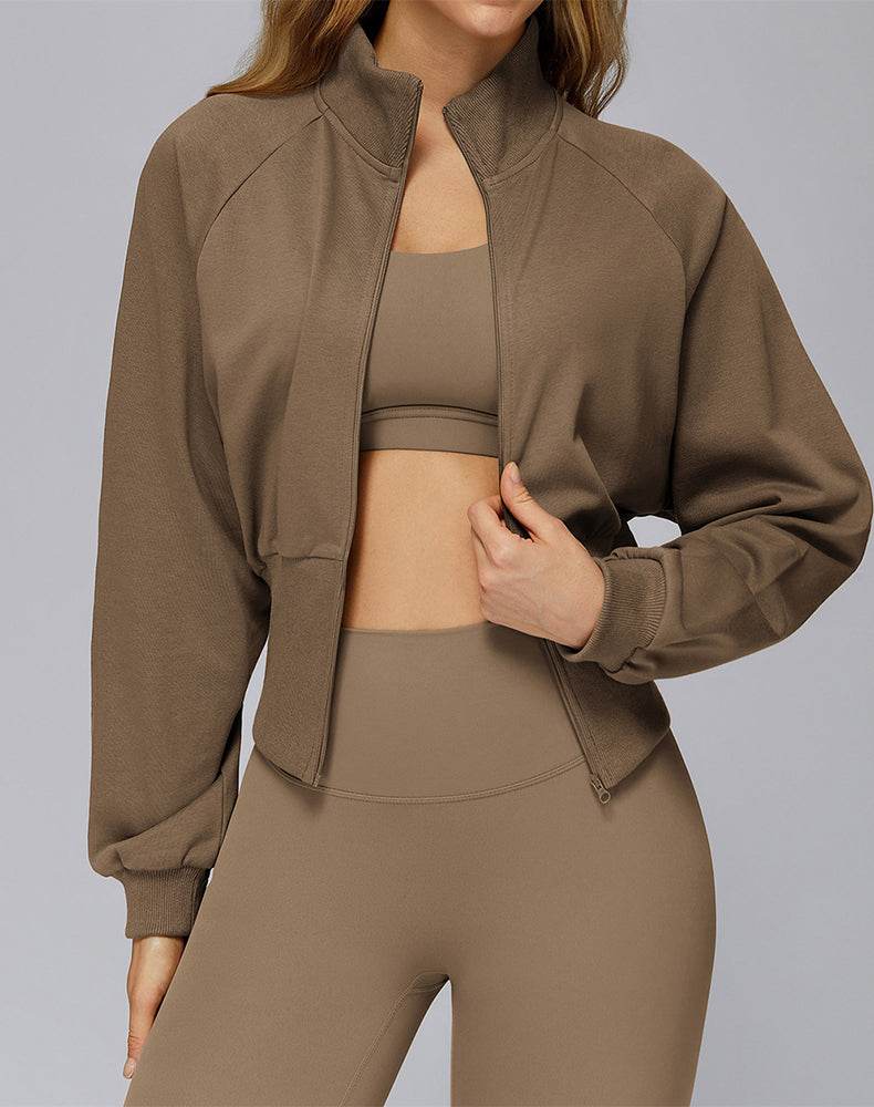Zip Up Casual Jacket Workout Long Sleeve Crop Tops