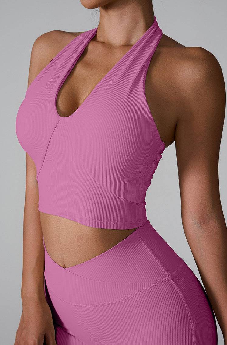 V Neckline Yoga Crop Tank Tops with Built-in Bra Pad