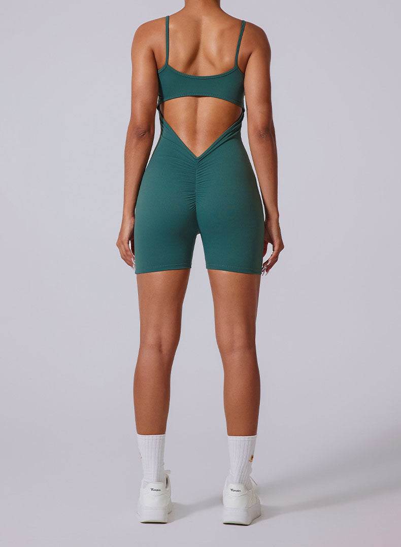 Sleeveless Deep V Back Short Sports Jumpsuit