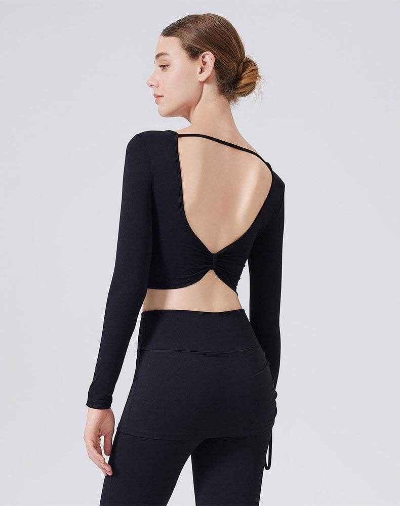 Mesh Twist Front Long Sleeve T-Shirts Round Neck Crop Tops -