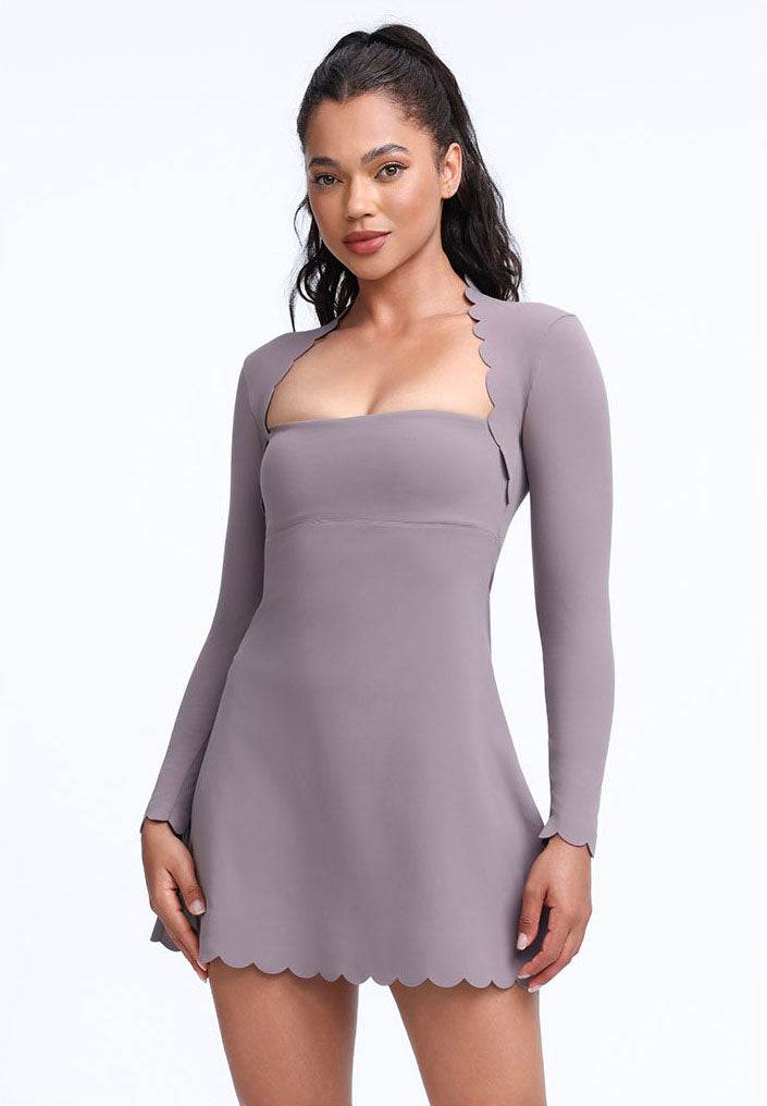 Scalloped Wavy Edge Long Sleeve Tennis Dress -