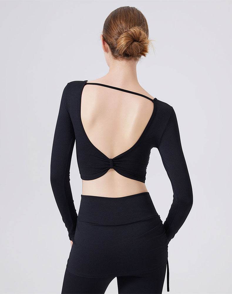 Mesh Twist Front Long Sleeve T-Shirts Round Neck Crop Tops