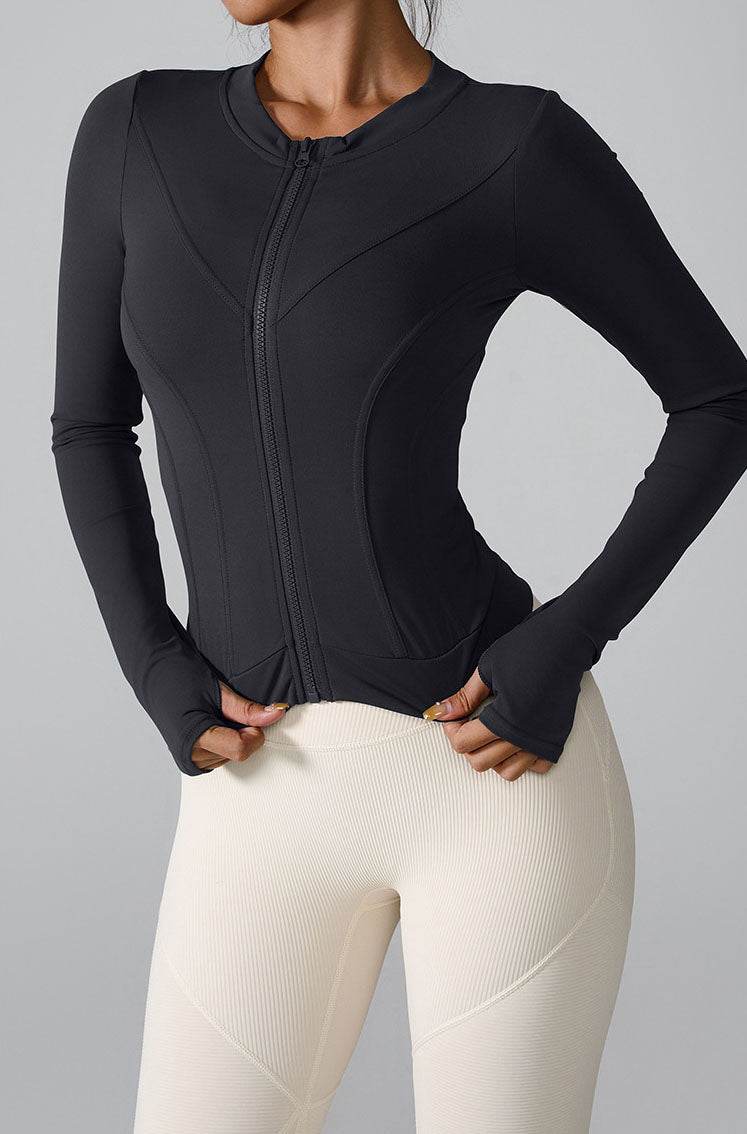 Slim Fit Workout Jacket Full Zip Long Sleeve Athletic Coat