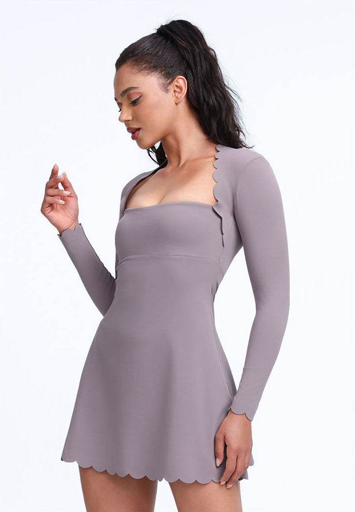 Scalloped Wavy Edge Long Sleeve Tennis Dress -
