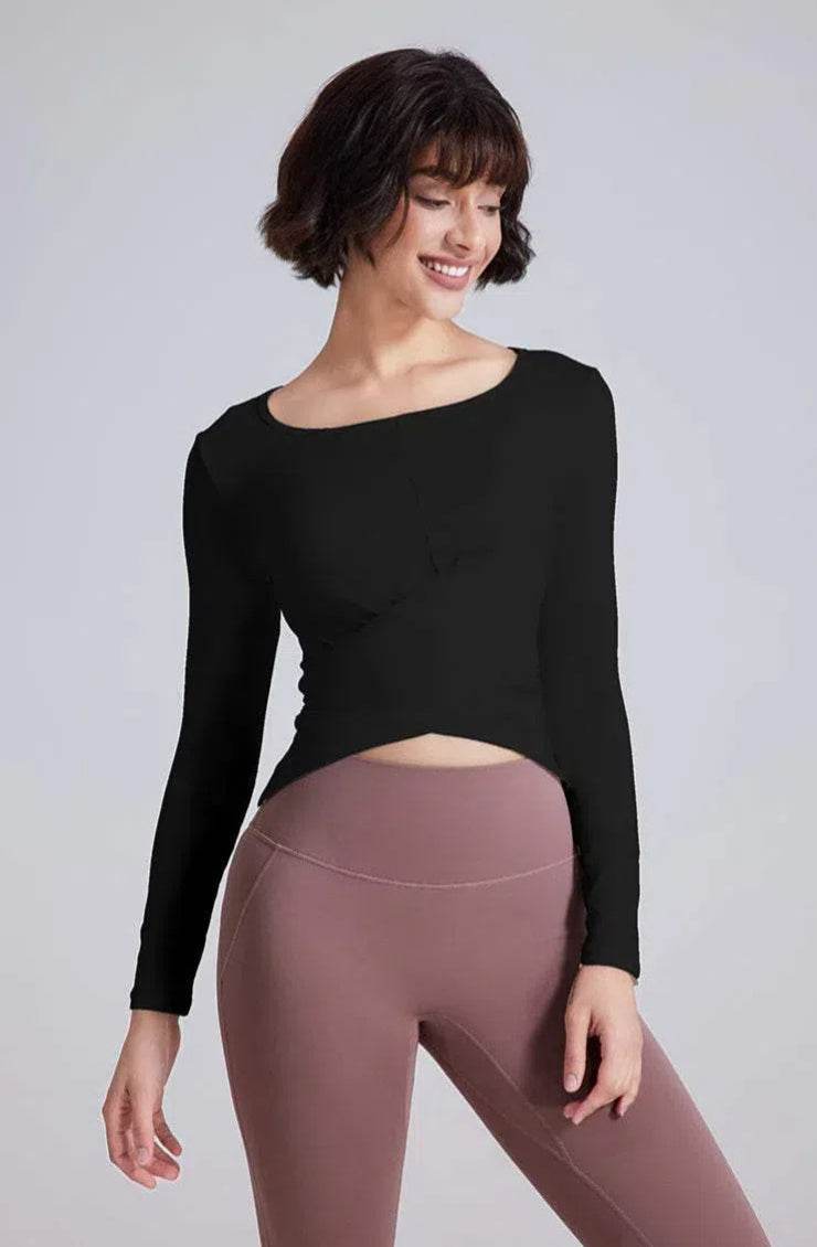 Cross Button Slim Yoga Long Sleeve T-Shirt