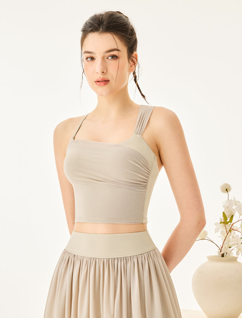 Asymmetrical Shoulder Straps Mesh Tank Top Criss Cross Shirt