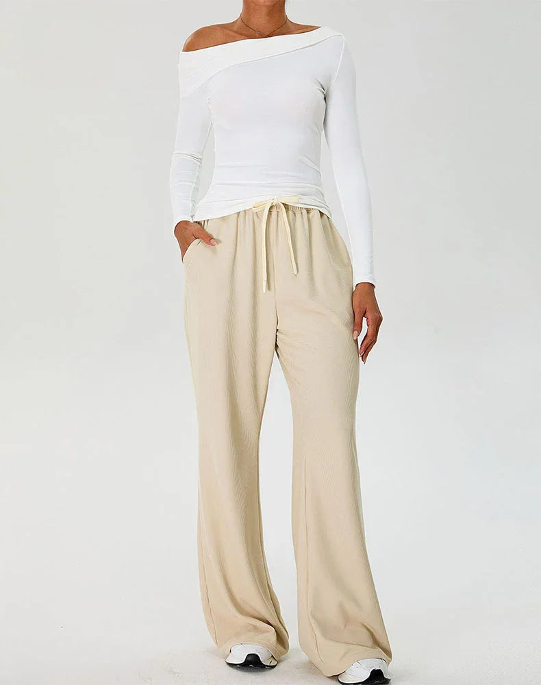 Activewear Set with Asymmetrical Shoulder Top and Sweatpant