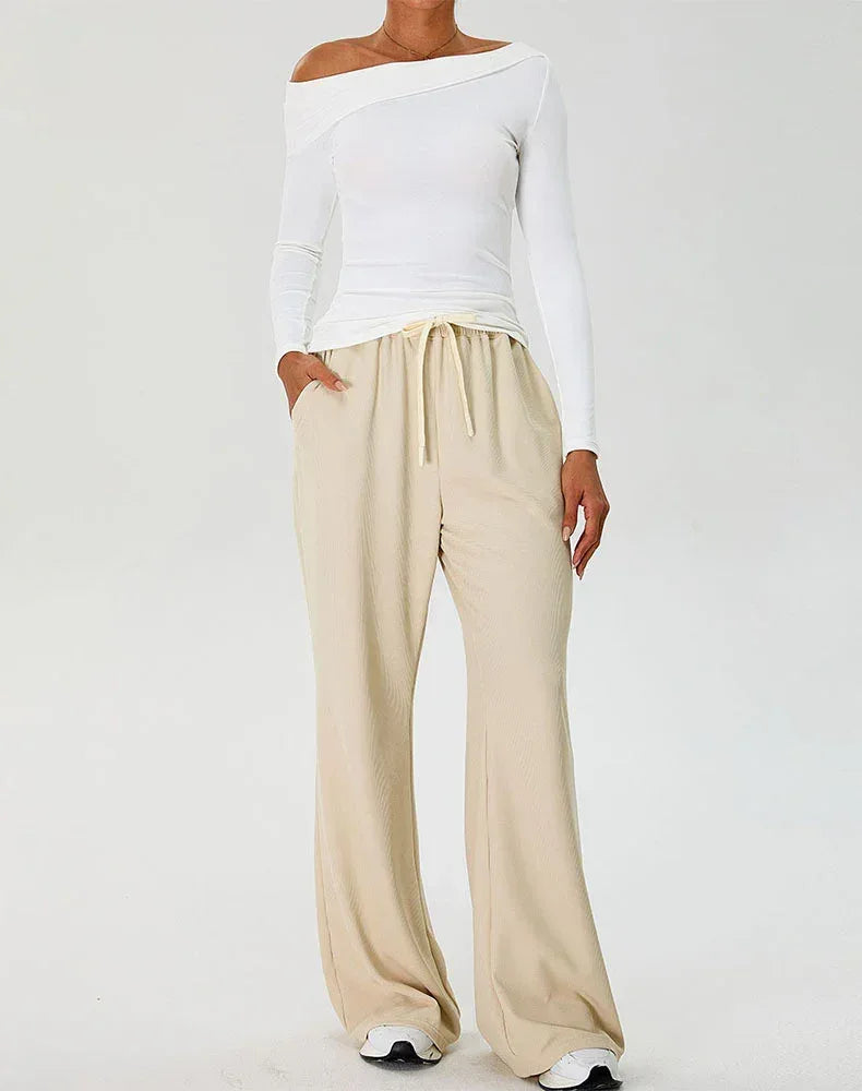 Activewear Set with Asymmetrical Shoulder Top and Sweatpant -
