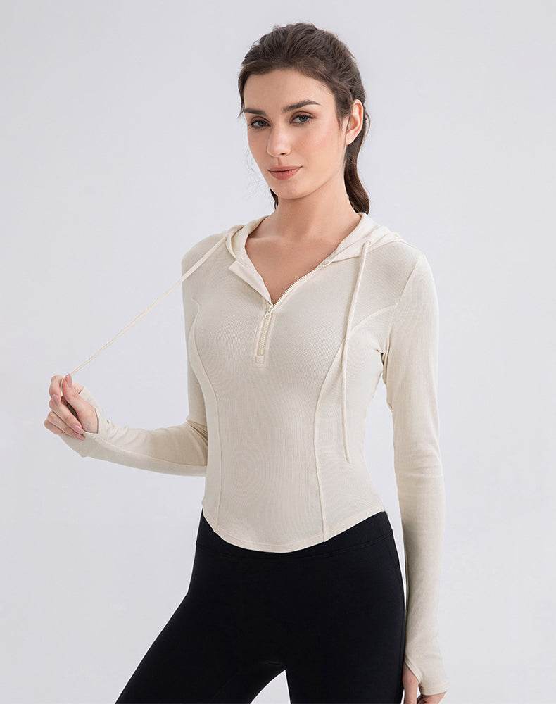 Cropped Zip Up Hoodie Long Sleeve Slim Crop Tops