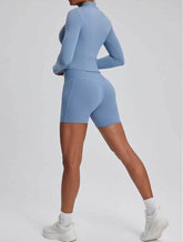 High Waist Fitness Set With Long Sleeve Shirt & Short
