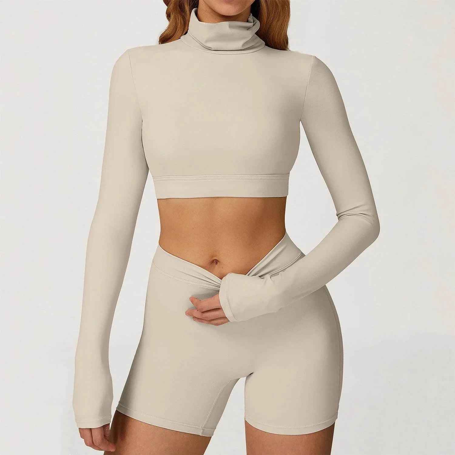Backless Turtleneck Crop Top Long Sleeve Yoga T-Shirt -