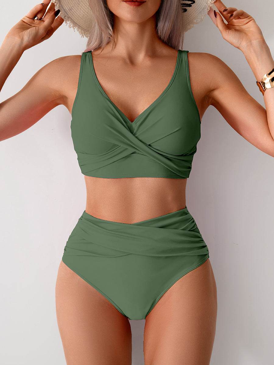 High Waisted Tummy Control Ruched Bikini Sets