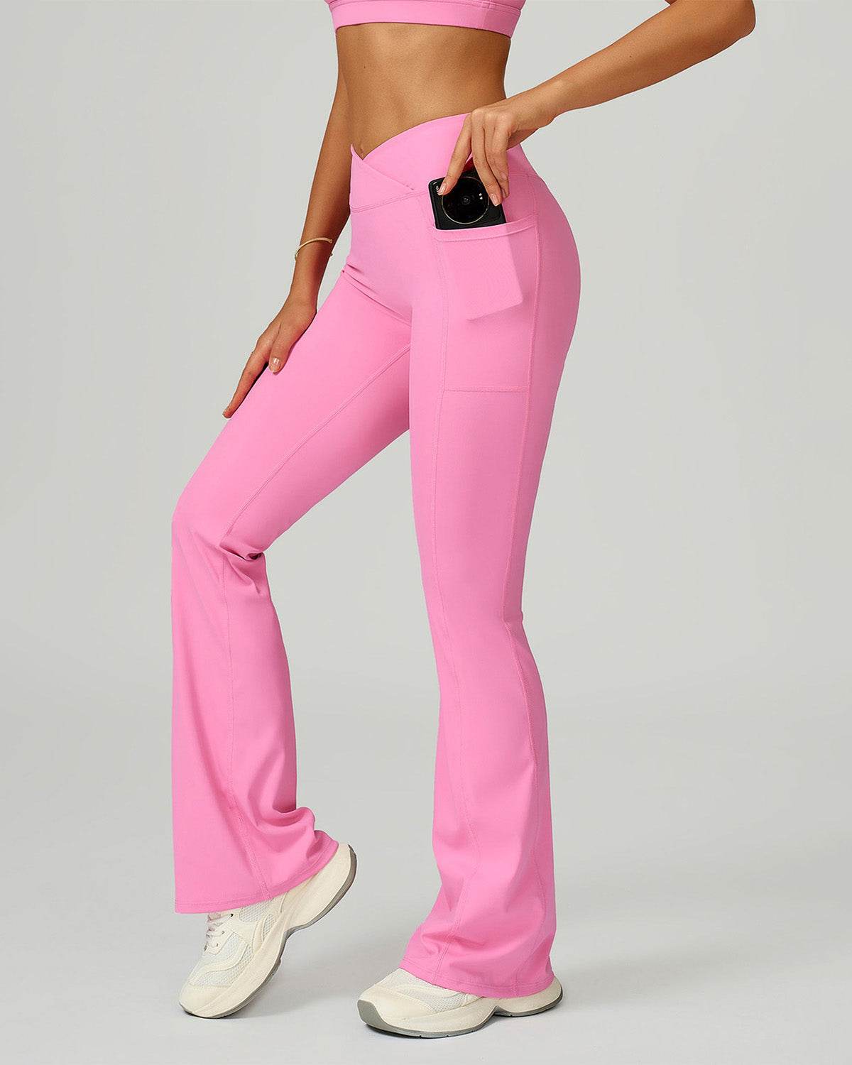 Cross Waist Yoga Flared Pants with Pockets