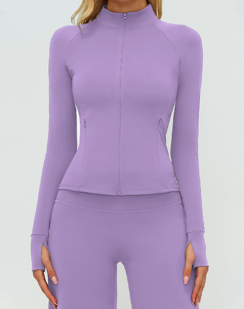 Cropped Athletic Jacket with Pockets and Thumb Holes