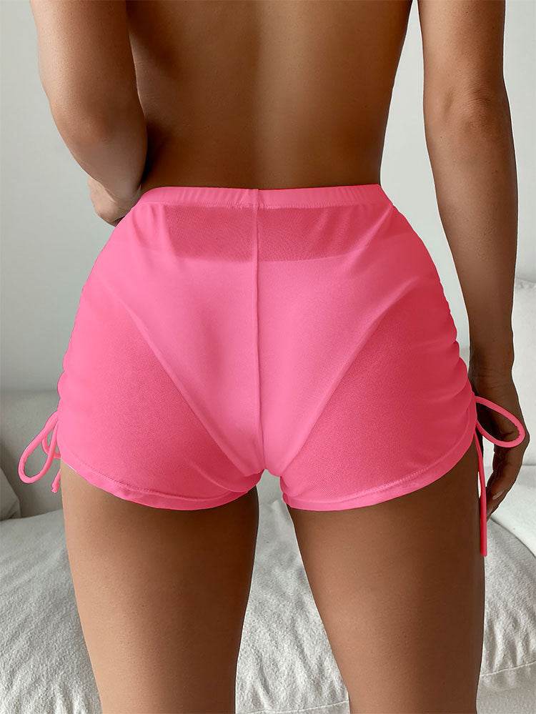 Mesh Sheer Swim Shorts See Through Drawstring Bikini Bottom