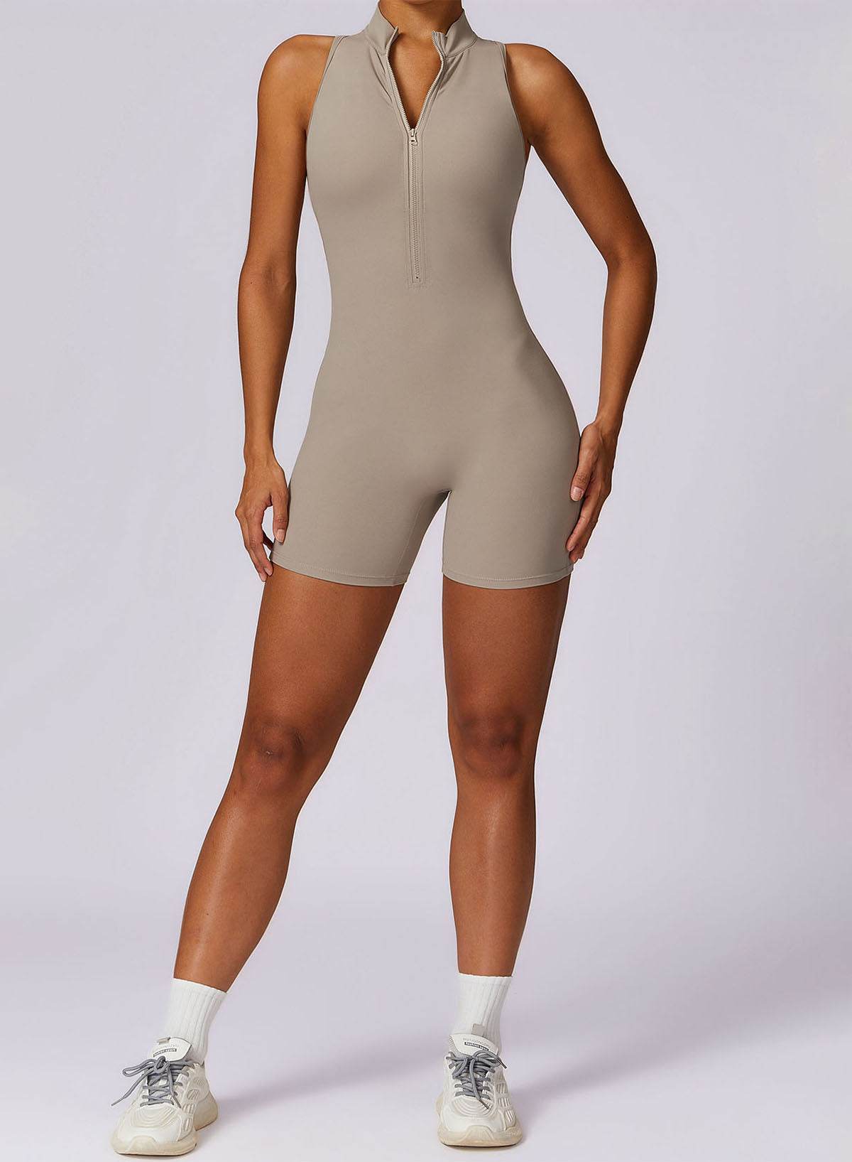 Zip Up Sleeveless Workout Shorts Jumpsuit