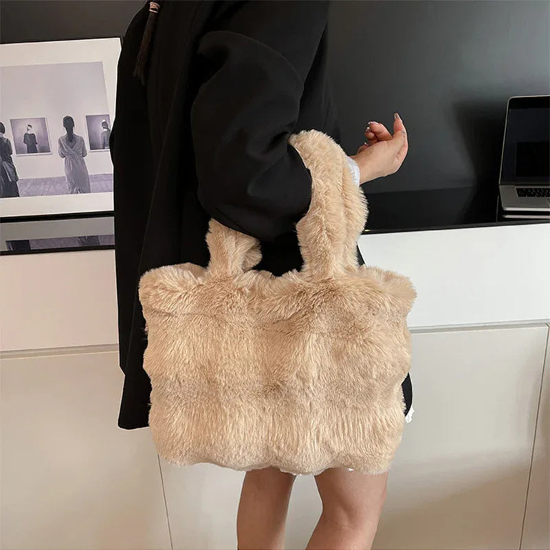 Fluffy Tote Bag Large Fur Winter Fuzzy Shoulder Handbag -